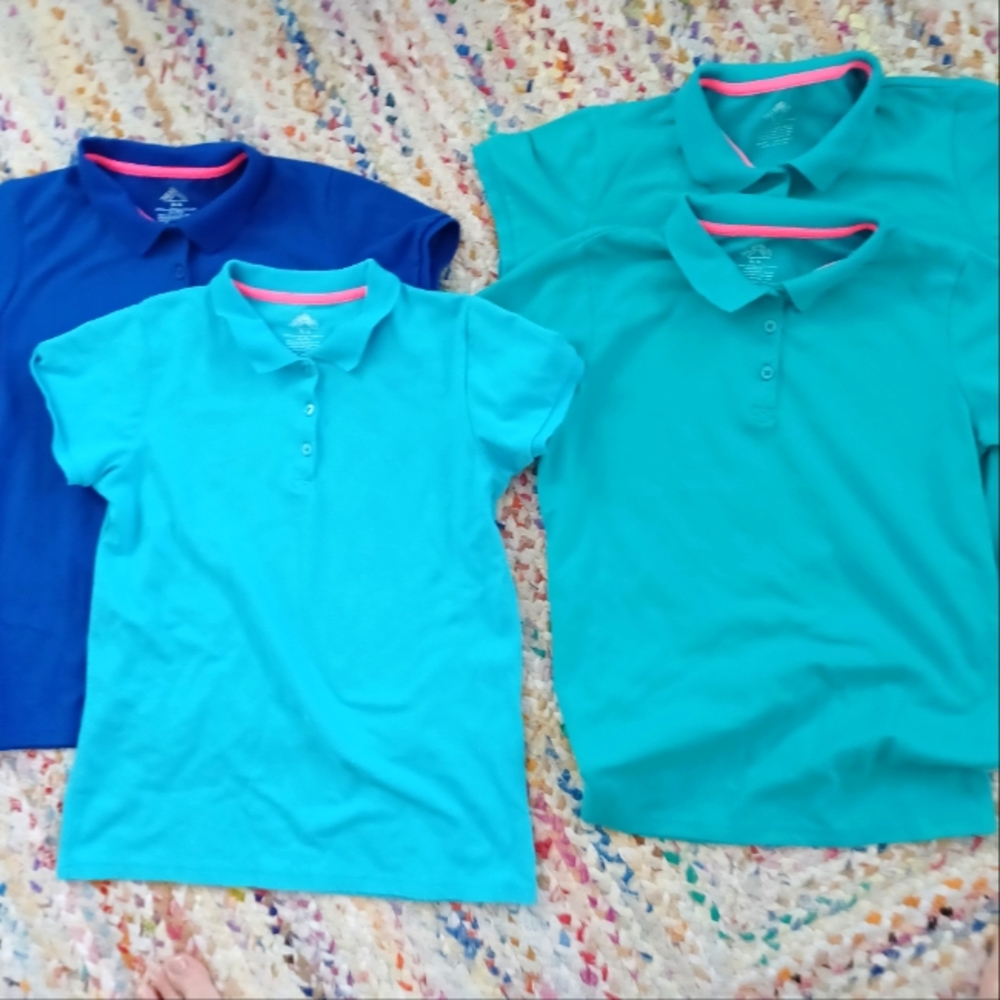 4 Short sleeve polo bundle. Shades of blue, kids size XL 16.